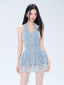 Light Blue Halter Ruched One - Piece Swimsuit - TEVQA