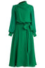 Green midi dress with long sleeves and belt - View 9 | TEVQA