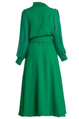 Green midi dress with long sleeves and belt - View 10 | TEVQA