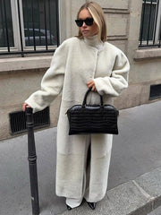 Majestic Cream Belted Faux Fur Long Coat - TEVQA