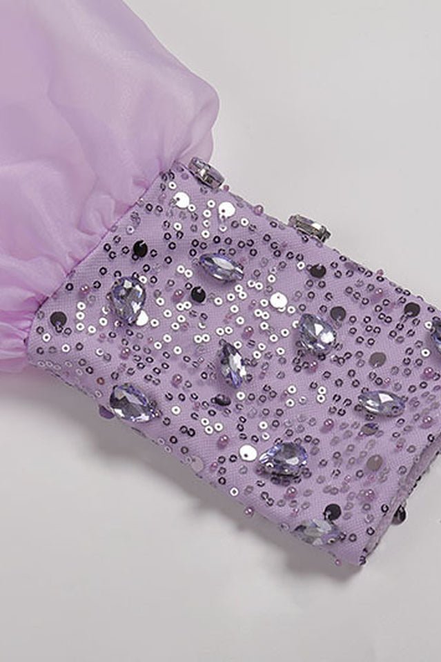 One Sleeve Sequin Detail Midi Dress - Tevqa