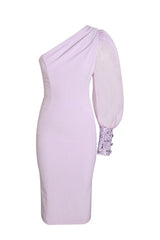 One Sleeve Sequin Detail Midi Dress - Tevqa