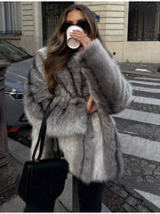 Silver Fox Style Faux Fur Coat - View 7 | TEVQA