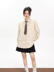 Oversized Vertical Stripe Button-Down Shirt - View 6 | TEVQA