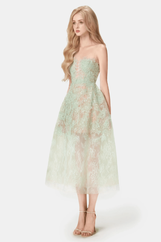 Pink Beaded Lace Dress - Tevqa