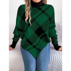 Turtleneck Plaid Poncho Sweater - View 9 | TEVQA
