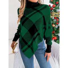 Turtleneck Plaid Poncho Sweater - View 8 | TEVQA