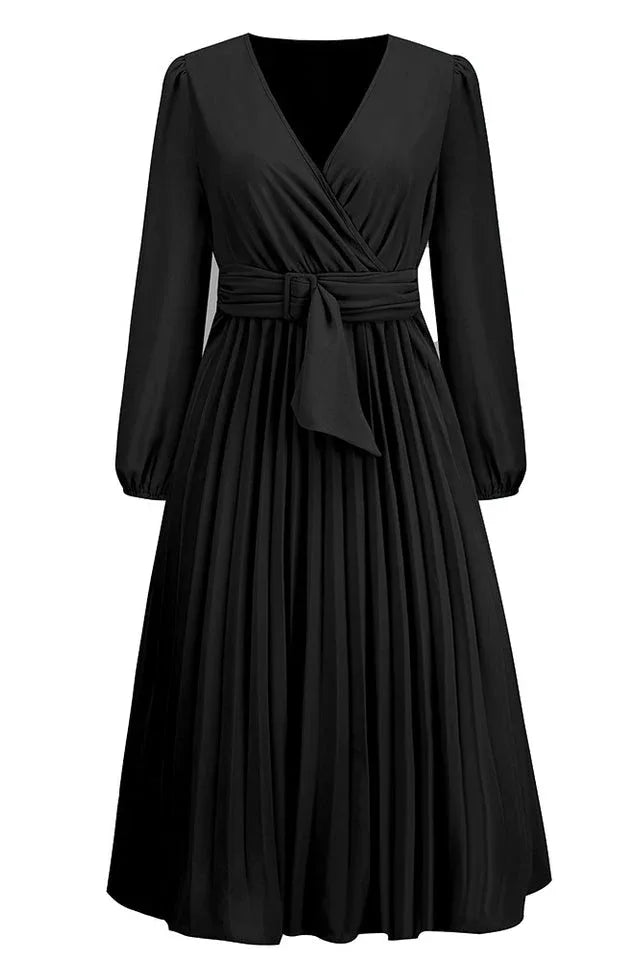 V-neck Pleated Midi Dress - View 22 | TEVQA