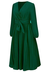 V-neck Pleated Midi Dress - View 11 | TEVQA