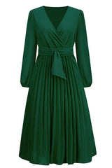 V-neck Pleated Midi Dress - View 10 | TEVQA