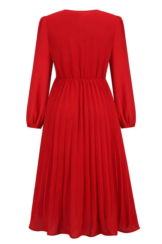V-neck Pleated Midi Dress - View 30 | TEVQA