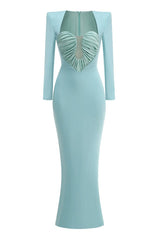 Pleated Sweetheart Bodycon Maxi Dress - Tevqa