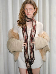 Retro Diamond Skinny Scarf Hand - Threaded Brown - TEVQA