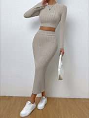 Ribbed Knit Crop Top & Midi Skirt Set - 12 - 29