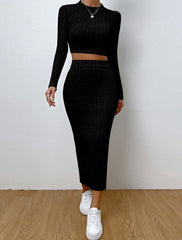 Ribbed Knit Crop Top & Midi Skirt Set - 12 - 29