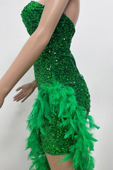 Sequin Feather Trimmed Dress - Tevqa
