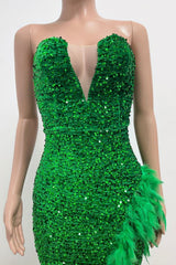 Sequin Feather Trimmed Dress - Tevqa