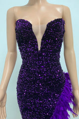 Sequin Feather Trimmed Dress - Tevqa