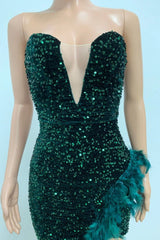 Sequin Feather Trimmed Dress - Tevqa