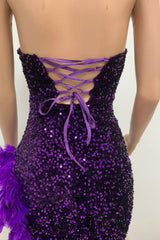 Sequin Feather Trimmed Dress - Tevqa