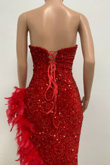 Sequin Feather Trimmed Dress - Tevqa