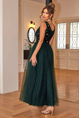 Sequin & Tulle A Line Formal Dress - Tevqa