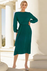 Sheath Ruched Long Sleeve Knit Dress - Tevqa