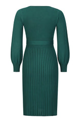Sheath Ruched Long Sleeve Knit Dress - Tevqa