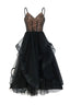Black tiered tulle evening dress with lace bodice - front view
