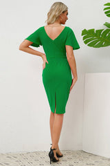 Slit Round Neck Flutter Sleeve Dress - Tevqa