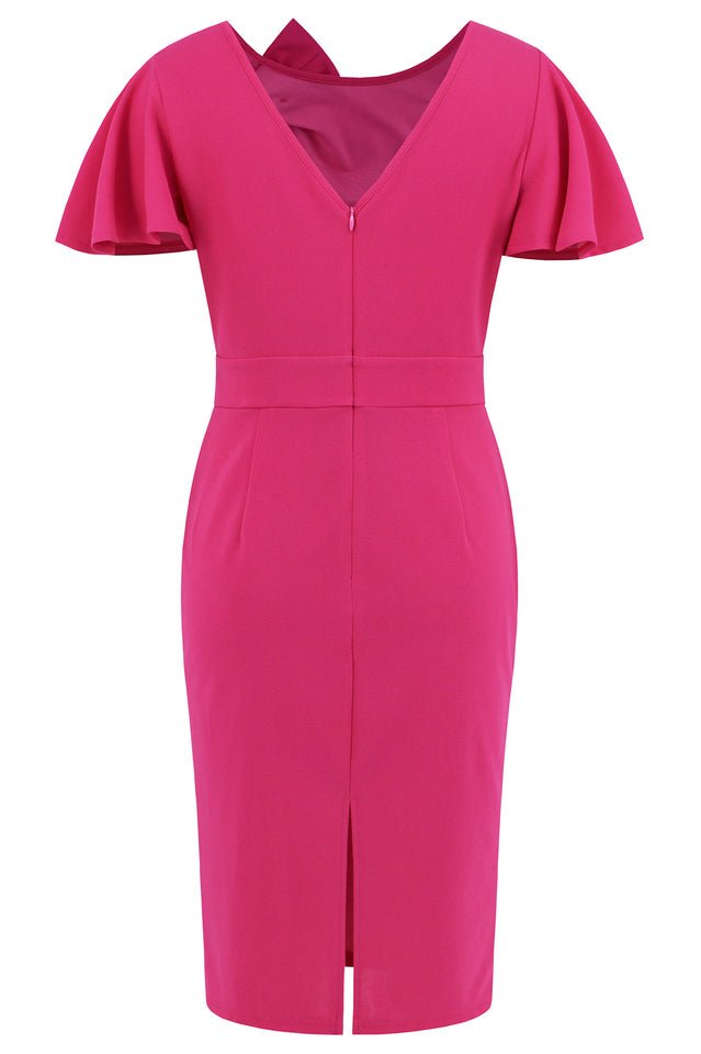 Slit Round Neck Flutter Sleeve Dress - Tevqa