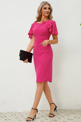 Slit Round Neck Flutter Sleeve Dress - Tevqa