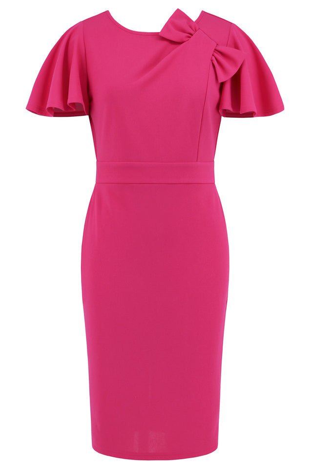 Slit Round Neck Flutter Sleeve Dress - Tevqa