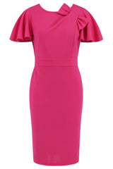 Slit Round Neck Flutter Sleeve Dress - Tevqa