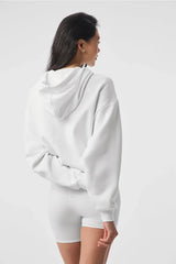 Soft color oversized cropped hoodie with kangaroo pocket and drawstring hood - View 10 | TEVQA