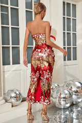 Strapless Feather Sequin Midi Dress - Tevqa