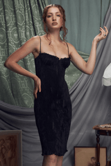 The Black Iris Pleated Midi Dress - Tevqa