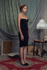 The Black Iris Pleated Midi Dress - TEVQA