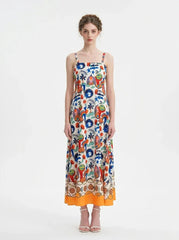 Tropical Sun and Palm Digital Print Strappy Maxi Dress - TEVQA