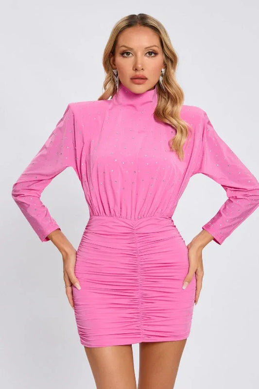 Turtle Crystal Embellished Draped Mini Dress - TEVQA