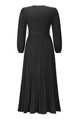 V Neck Swing Pleated Dress - Tevqa