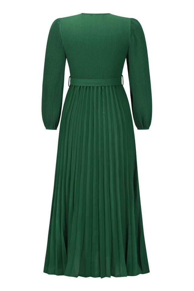 V Neck Swing Pleated Dress - Tevqa