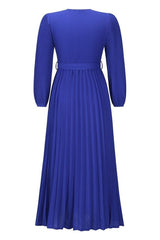 V Neck Swing Pleated Dress - Tevqa