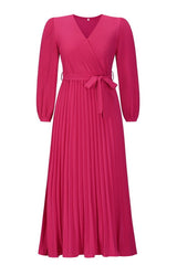 V Neck Swing Pleated Dress - Tevqa