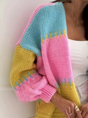 Vibrant Color Block Chunky Knit Cardigan - TEVQA