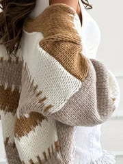 Vibrant Color Block Chunky Knit Cardigan - TEVQA