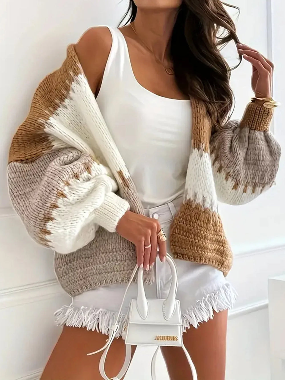 Vibrant Color Block Chunky Knit Cardigan - TEVQA