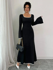 Vintage Inspired Square Neck Maxi Dress - TEVQA