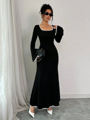 Vintage Inspired Square Neck Maxi Dress - TEVQA