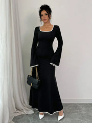 Vintage Inspired Square Neck Maxi Dress - TEVQA